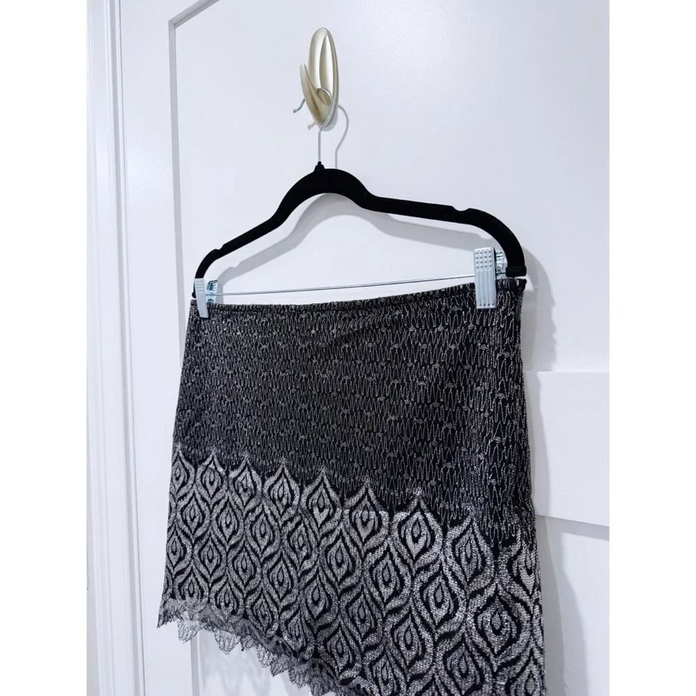 Free People Metallic Scalloped Trip Mini Skirt in Black/Silver